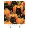 ABONAN Pumpkin Shower Curtain Funny Black Cat Halloween Harvest Thanksgiving Day Pumpkin Leaves Rustic Farmhouse Cute Cartoon(78" Wx70 H) view 3