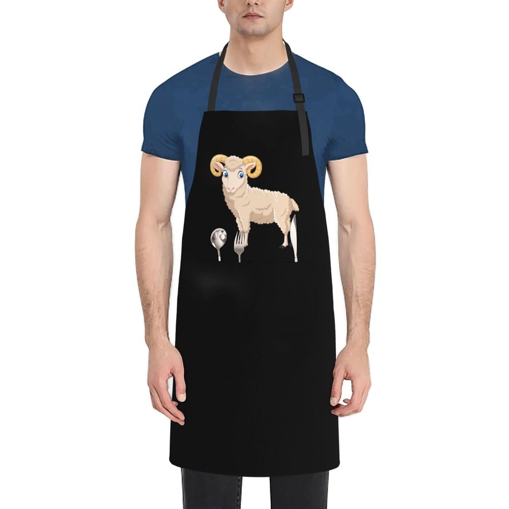 KOSPOGO Cute Goat Aprons With Pockets Men Women Waterproof Adjustable Bib Apron Kitchen Gardening Salon Aprons For Cooking