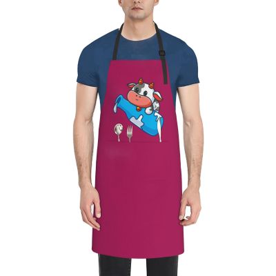 KOSPOGO Cute Cow Brings Giant Milk Bottle Aprons With Pockets Men Women Waterproof Adjustable Bib Apron Kitchen Gardening Salon Aprons For Cooking