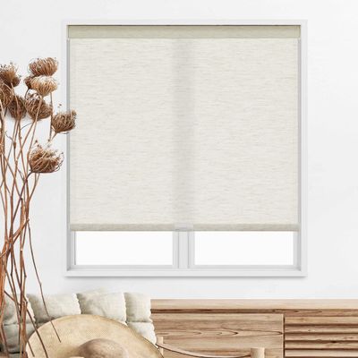 Persilux Window Blinds Cordless Light Filtering Roller Shades for Window Shades with Natural Woven Linen Fabric, Free-Stop UV Protection Privacy Roller Blinds for Windows, Linen Beige 33" W x 36" H
