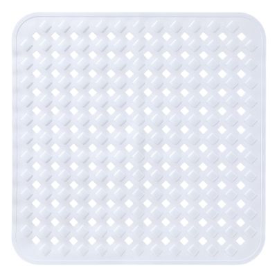 Yimobra Square Shower Mat Non Slip, Super Strong Suction Cups, 21"x21" Bath Tub Mat with Drain Holes, Machine Washable Fast Draining Bath Mats, Bathroom Essentials,White