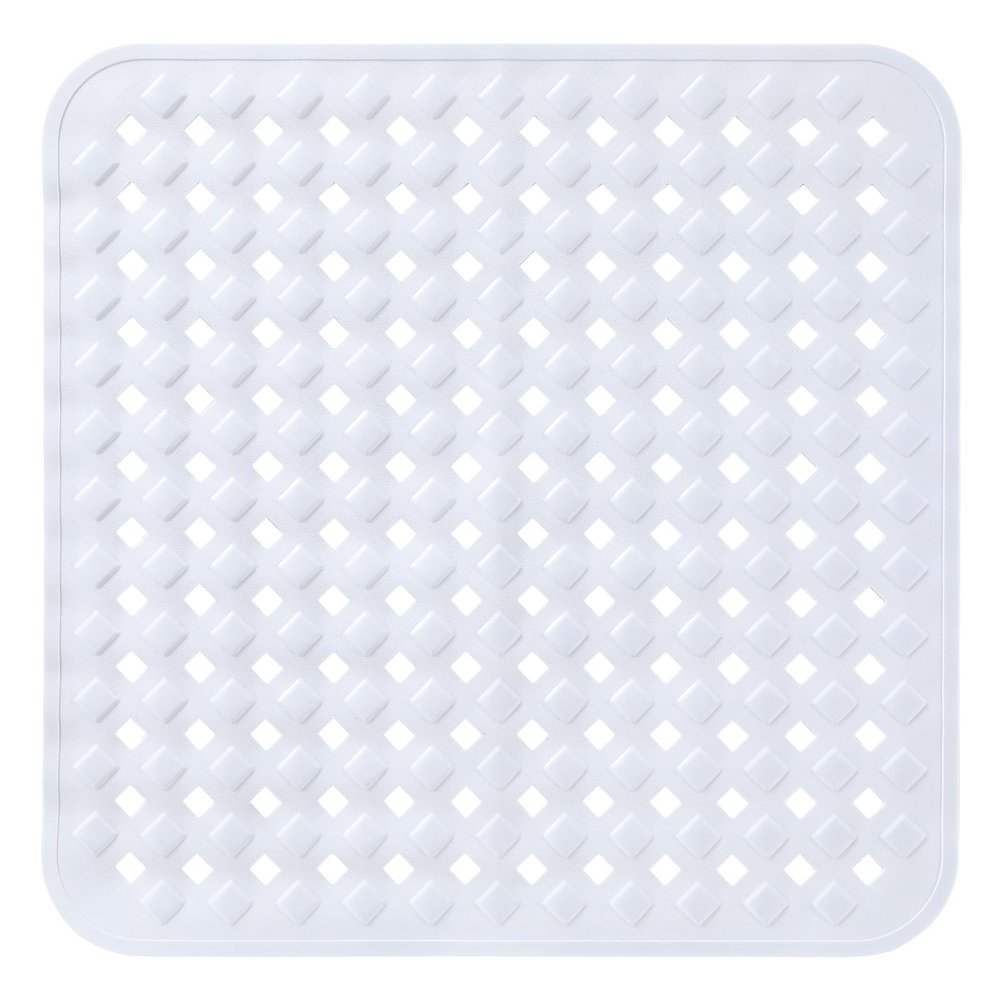 Yimobra Square Shower Mat Non Slip, Super Strong Suction Cups, 21"x21" Bath Tub Mat with Drain Holes, Machine Washable Fast Draining Bath Mats, Bathroom Essentials,White