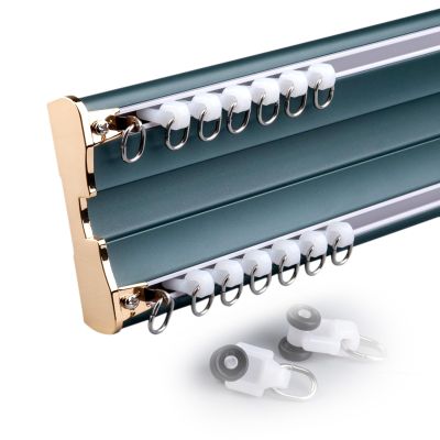 Bedroom Double Curtain Track Heavy Duty Conjoined Curtain Rail Ceiling Mount Aluminium Curtain Rod Set for Office Home Room Divider 120/240/350/400/500cm(Carbonizedcolor:Blue,Size:150cm)