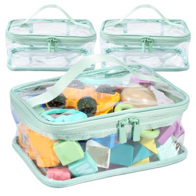 YLMFTNU 3 Pcs Clear Toy Storage Bags, Transparent PVC Toy Organizing Bags with Zipper and Handle, Reusable Board Game Storage, Waterproof Toy Storage Organizer for Building Blocks Toys Books (Green)