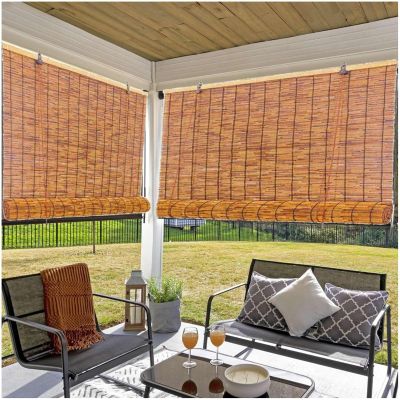 HomeLoft Basics Natural Bamboo Roll Up Patio Blinds for Indoor Outdoor, Light Filtering Bamboo Window Shades Privacy Drape Cordless Natural Blackout Roller Blinds with Lift(Size:77x64 inch (WxL))