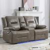 Olodumare Leather Recliner Loveseat, Home Theater Seating with Center Console, LED Light Strip, and Storage Box, Double Recliner Wall Hugger Dual Recliner Sofa 2 Seater for Living Room Office RV(Grey) view 1