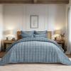 EVERGRACE 3 Pieces Luxurious Velvet Quilt Queen Size, Ultra Soft Bedspread Coverlet Set, Double Box Stitch Lightweight Velvet Comforter for All Season with 2 Shams, Blue Linen, 92"x96" view 1