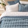 EVERGRACE 3 Pieces Luxurious Velvet Quilt Queen Size, Ultra Soft Bedspread Coverlet Set, Double Box Stitch Lightweight Velvet Comforter for All Season with 2 Shams, Blue Linen, 92"x96" view 2