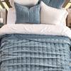 EVERGRACE 3 Pieces Luxurious Velvet Quilt Queen Size, Ultra Soft Bedspread Coverlet Set, Double Box Stitch Lightweight Velvet Comforter for All Season with 2 Shams, Blue Linen, 92"x96" view 4