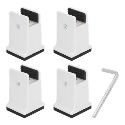 Zerone Adjustable Bed Risers 4 Inch Furniture Risers with Screw Clamp, Soft Rubber Material, Height Adjustment for Desks Cabinets Tables (White)