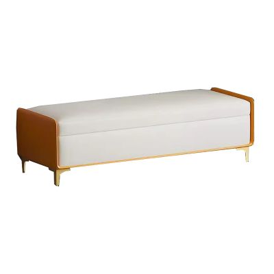 zxhrybh Storage Bench, Versatile Storage Ottoman, Upholstered End of Bed Bench, Entryway Bench with Gold Legs, for Entryway Living Room Bedroom Dining Room(Color:Beige+Orange,Size:59in/150cm)
