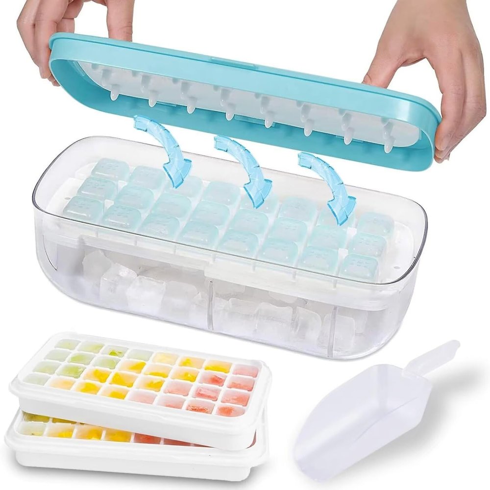 48 Ice Cube Trays with Lids, Storage and Scoops - Food Grade Silicone Ice Cube Trays | Reusable Ice Cube Trays | Easy to Use Ice Cube Trays for Refrigerators | Large Ice Cube Trays