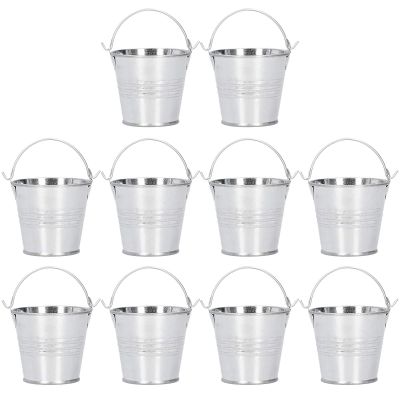 10PCS Small Metal Bucket with Handles, Round Ice Buckets Metal Iron Pail for Kids Candy Crafts Party Favors, Mini Succulent Plant Pot, Hanging Flower Pot for Indoor Outdoor(4 * 5.5 * 6-bright silver)