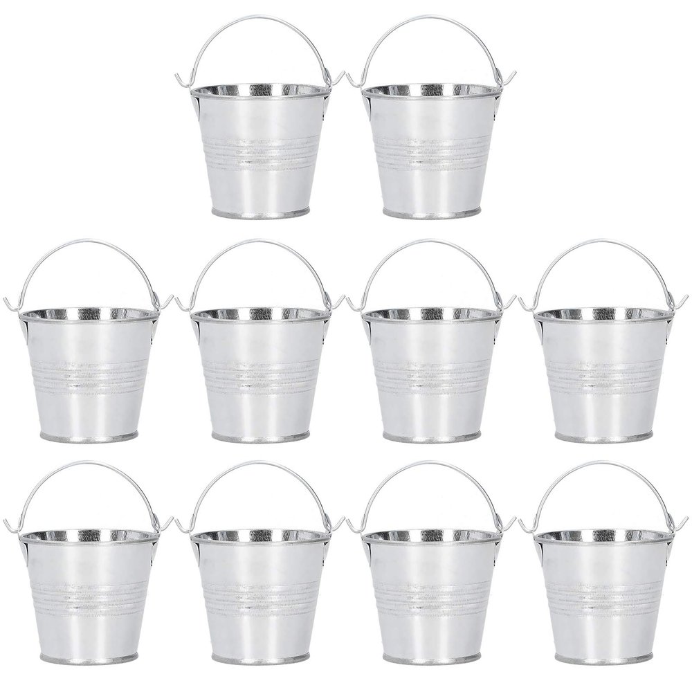 10PCS Small Metal Bucket with Handles, Round Ice Buckets Metal Iron Pail for Kids Candy Crafts Party Favors, Mini Succulent Plant Pot, Hanging Flower Pot for Indoor Outdoor(4 * 5.5 * 6-bright silver)