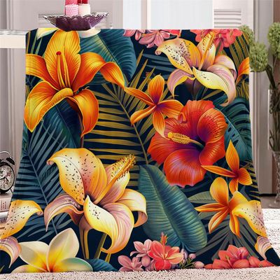 Colorful Tropical Plant and Flower Print Throw Blanket Full 50" x 60" Non Shedding Lightweight Colorful Fleece Blankets Soft Warm for Adults Kids Girl Gifts, Throw Blanket for Bed Couch Bedroom Sofa
