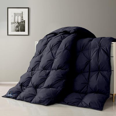 SLEEP-NEST 1000TC 132x132 King Comforter Pinch Pleated Duvet Insert with 8 Corner tabs 1 Piece All Season Down Alternative 500 GSM Medium Warm Oversized King Quilts Breathable, Navy Blue