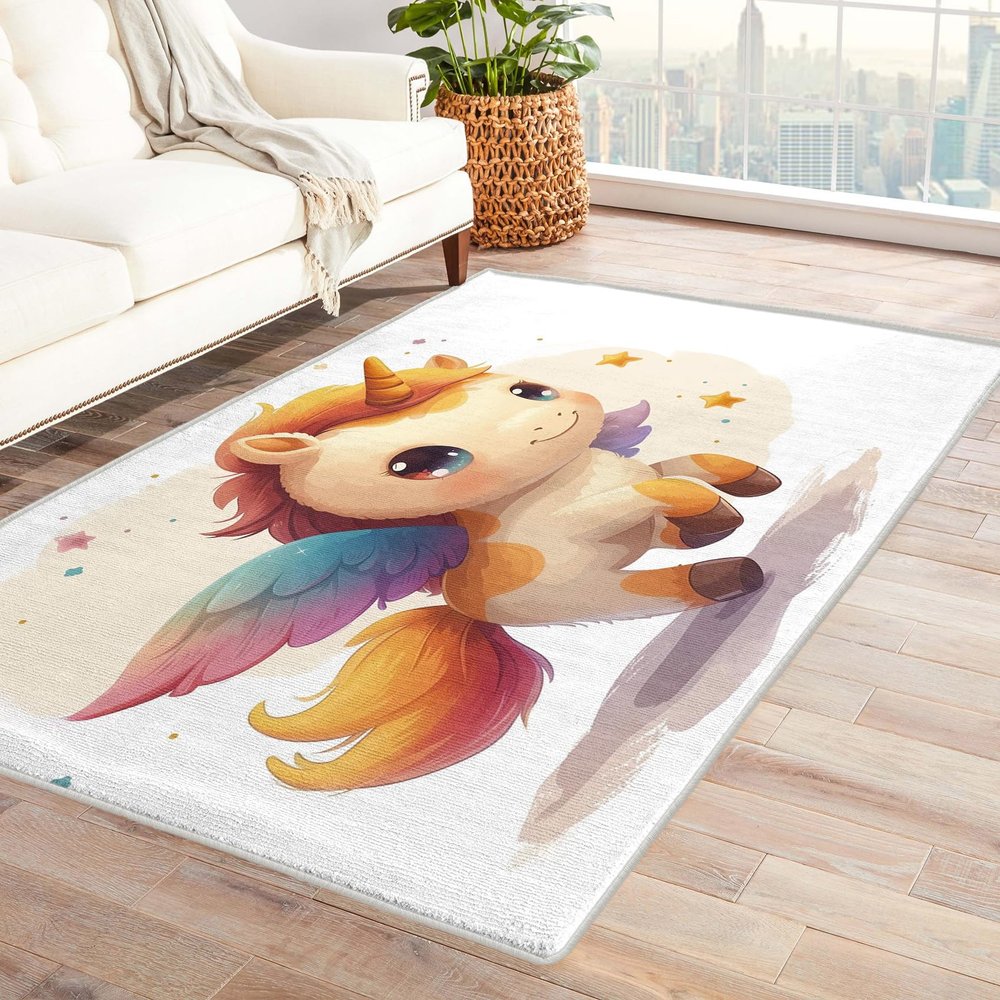 TANTANICAL Kids Unicorn Rug 3x5, Cute Rugs for Girls Bedroom Room Decor, Littel Princess Area Rug, Nursery Classroom Playroom Indoor Floor Carpet, Washable Non Slip Stain Resistant