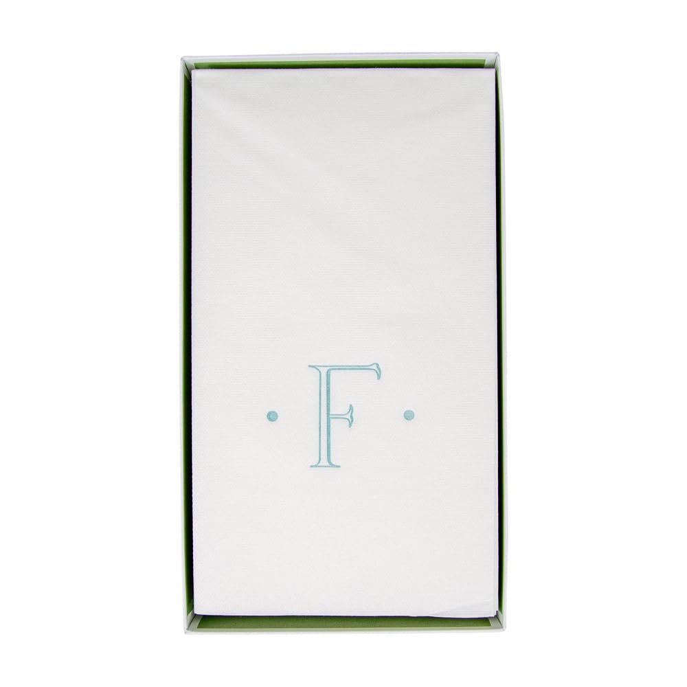 Caspari Antique Robin's Egg Single Initial Guest Towel Napkins in Letter F- 3 Pack of 24