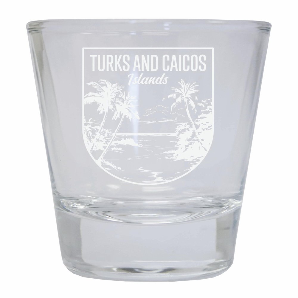 Turks and Caicos Islands Souvenir 2 Ounce Engraved Shot Glass Round Clear Single Unit