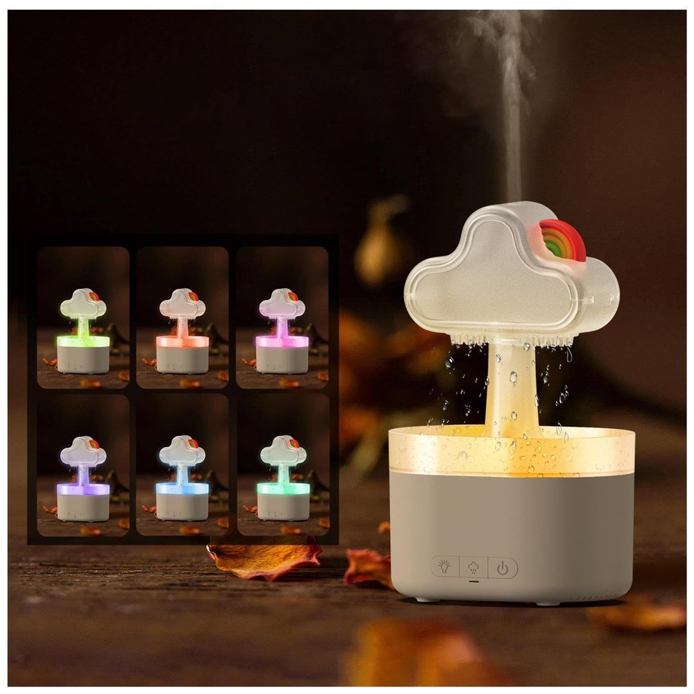 AKYLDI Rain Cloud Humidifier Water Drip, with 7 Color Lights Cloud Humidifier 500ml Automatic Shutdown Humidifier Cute for Bedroom Desk,White