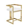 Benjara Suki 26" Counter Height Chair- White Faux Leather- Gold Cantilever Base view 1