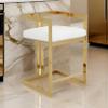 Benjara Suki 26" Counter Height Chair- White Faux Leather- Gold Cantilever Base view 2