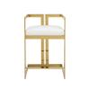 Benjara Suki 26" Counter Height Chair- White Faux Leather- Gold Cantilever Base view 4