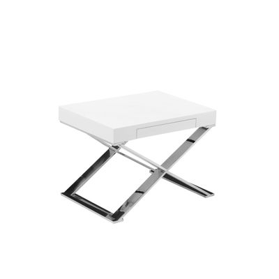 Benjara Rix 21" Side End Table- 1 Drawer- X Shape Steel Legs- White Wood Top