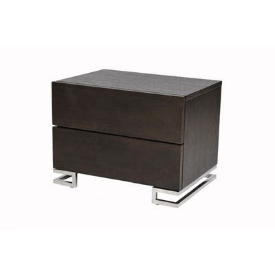 Benjara Sam 20" NightStand- 2 Drawers- Espresso Brown- High Polished Metal Legs