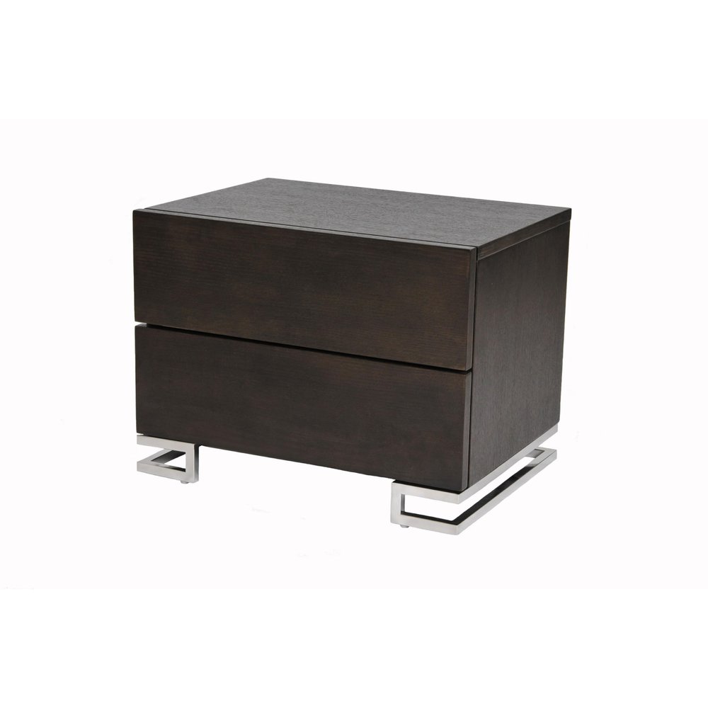 Benjara Sam 20" NightStand- 2 Drawers- Espresso Brown- High Polished Metal Legs
