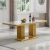 68.11 Inch Faux Marble Dining Table, Large Size Faux Marble Kitchen Dining Table, Modern Rectangular Dinner Table with Stainless Steel Legs (White) view 3