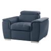 Benzara Rida 45 Inch Chair- Pull Out Ottoman- Adjustable Headrest- Solid Wood- Blue view 1