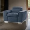 Benzara Rida 45 Inch Chair- Pull Out Ottoman- Adjustable Headrest- Solid Wood- Blue view 2