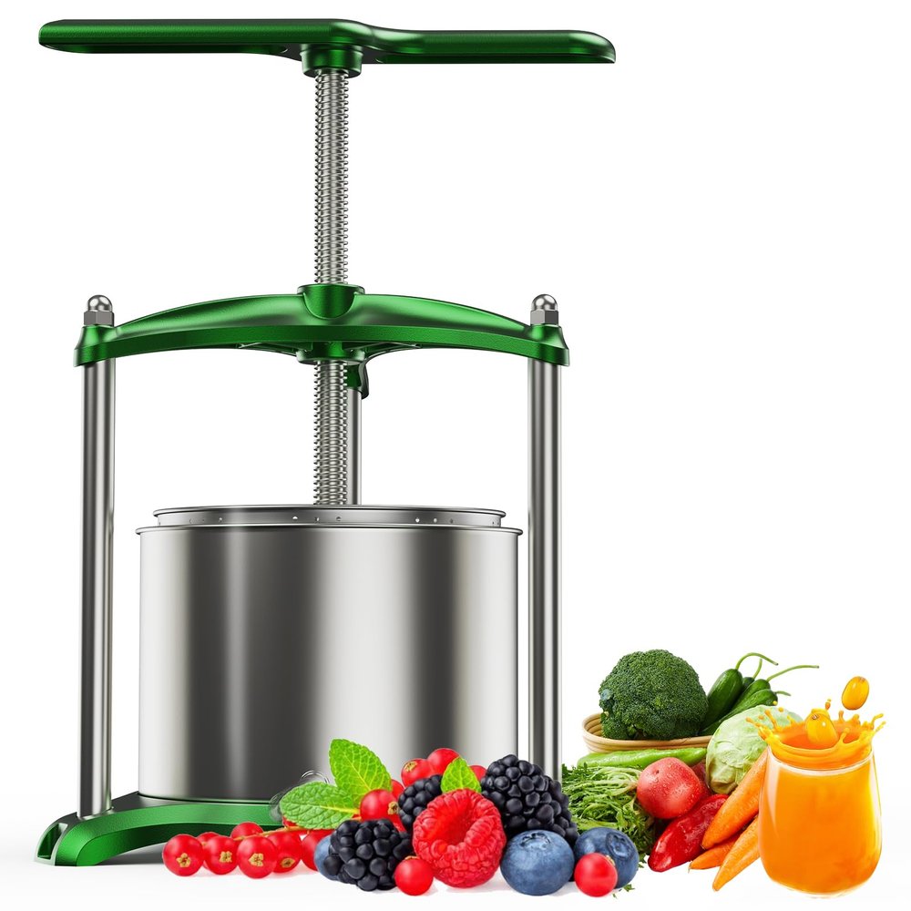 Fruit Wine Press - 100% Natural Juice Maker for Apple, Carrot, Orange, Berry & Vegetables - Ideal for Cheese Making, Tinctures & Herbal Extracts(1.6 Gallon,Green