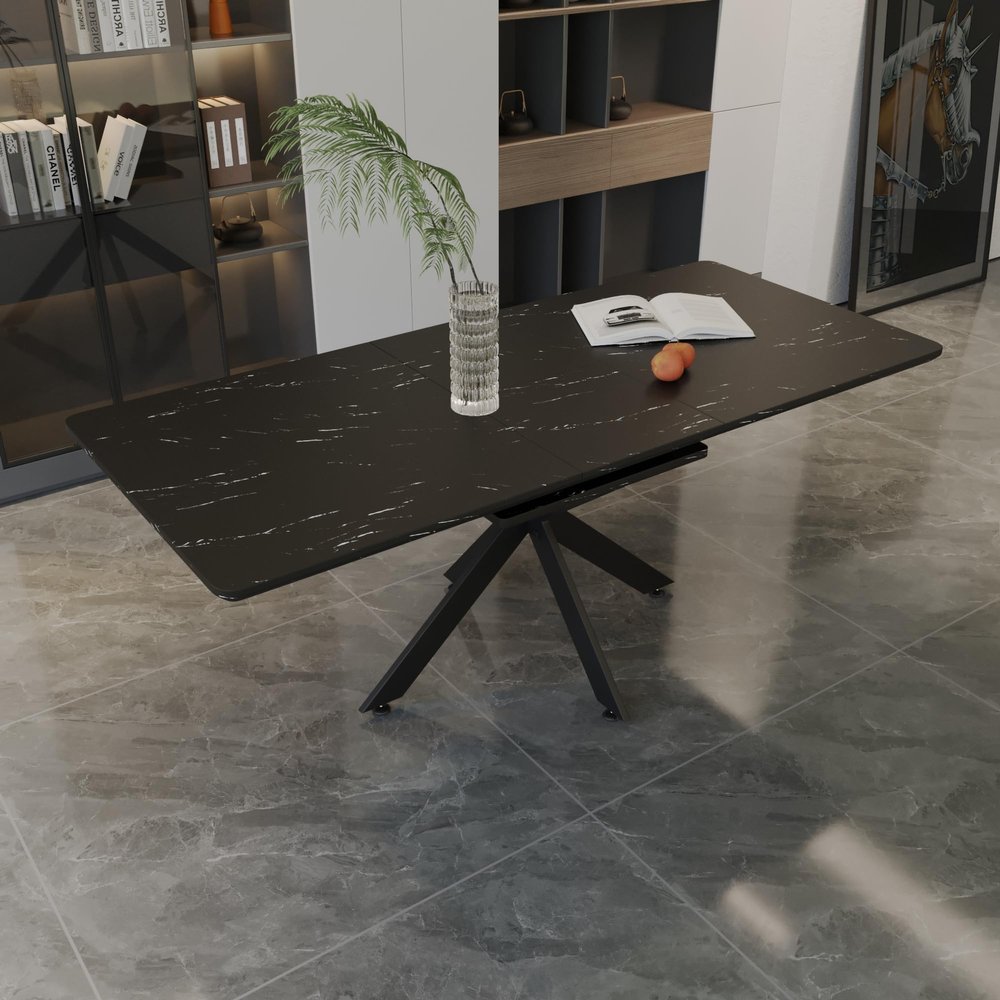 Marble Dining Table for 4-8, 62.4''-78.15'' Extendable Dining Table, Modern Kitchen Table, Space Saving Rectangular Table for Office and Dining Room