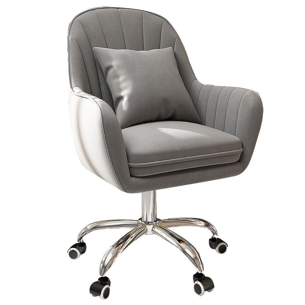 Velvet Office Desk Chair, Upholstered Home Task Chairs with 360 Swivel Wheels, Ergonomic Office Chair for Living Room, Bedroom, Office, Vanity Study, Comfortable Armrests, Grey