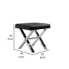 Benjara Tia 20 Inch Accent Stool Ottoman, Faux Leather, Polished Legs, Black and Chrome view 2
