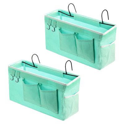 PATIKIL 2pcs Bedside Caddy, Bed Caddy Bunk Bed Caddy Bedside Organizer Bunk Bed Hanging Storage Caddy Bag with Hooks for College Dorm Bunk Bed Rails Headboards, Green