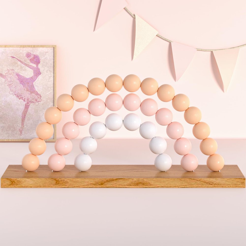 KINMAD Cute Pink Rainbow Baby Room Decoration - Wooden Rainbow Shelfie, Pink and Ivory Wood Bead Nursery Decor for Boho Standable Nursery Playroom Bedroom Bookshelf Decor