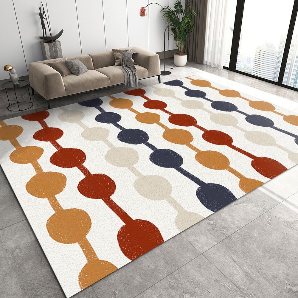 Mid Century Geometric Nursery Rugs, Vintage Boho Brick Red Brown Orange Blue Round Skewers Area Rugs, Non Slip Non-Shedding Foldable Mat for Living Room Bedroom Entryway Hallway Playroom 4x5ft