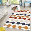 Mid Century Geometric Nursery Rugs, Vintage Boho Brick Red Brown Orange Blue Round Skewers Area Rugs, Non Slip Non-Shedding Foldable Mat for Living Room Bedroom Entryway Hallway Playroom 4x5ft view 3