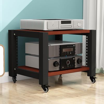 YVYKFZD Open AV Media Stand, Movable Audio Rack Component Cabinet, Portable Media Storage Cabinet Storage Wooden Shelf, Multi-Function Stereo Cabinet(Color:Teak,Size:2 Tier-20"X24"X16")