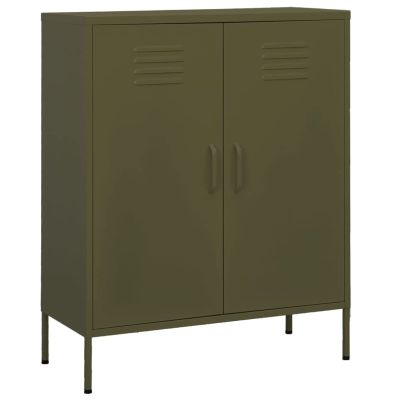 Homgoday Home Furniture Cabinet Olive Green 80 x 35 x 101.6 cm in Steel, Space-Saving Cabinets, Kitchen Cabinet, Living Room, Kitchen Cabinet, Living Room, Sideboard