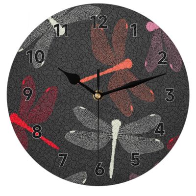 bisibuy Dragonflies Wall Clock Decorative Round 9.84 Inch Decorative Wall Clocks Battery Operated for Kitchen Living Room Bedroom Bathroom Office Home Decor