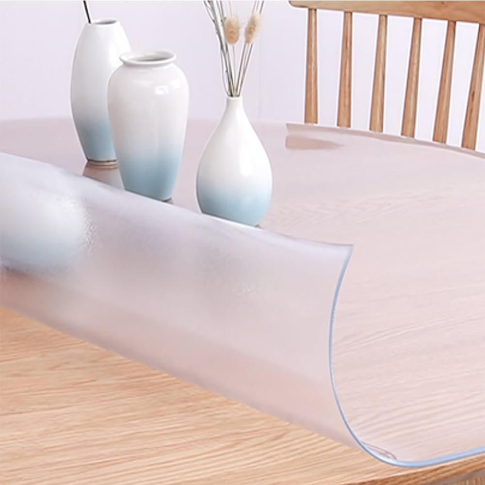 HomeLoft Basics Round Clear PVC Tablecloths Waterproof Round Plastic Table Protector Anti-Hot Table Mat Thickness 2Mm Transparent Tablecloths Frosted Round Table Cover Protector,Frosted,95cm/37in
