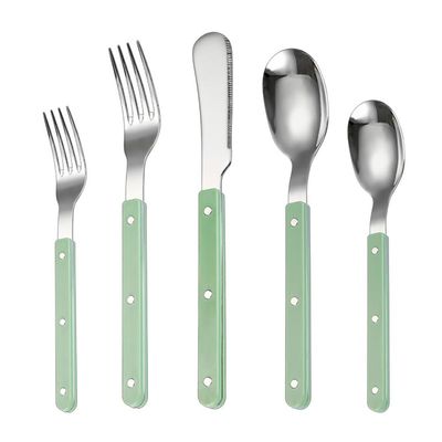 100 Pieces Green Silverware Set for 20 Luxury Beautifully Rivet Clamp Handle Flatware Set Elegant Tableware 18/10 Stainless Steel Cutlery Utensil Sets for Home Restaurant Sturdy Dishwasher Safe