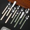 100 Pieces Green Silverware Set for 20 Luxury Beautifully Rivet Clamp Handle Flatware Set Elegant Tableware 18/10 Stainless Steel Cutlery Utensil Sets for Home Restaurant Sturdy Dishwasher Safe view 2
