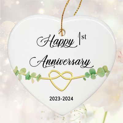 1 Year Anniversary Ornament, 1st Anniversary Decorations for Couple, 1st Wedding Anniversary Ornament Keepsake Sign - Heart Plaque - Christmas Ornament Gifts for Couple Her Him Wife Husband