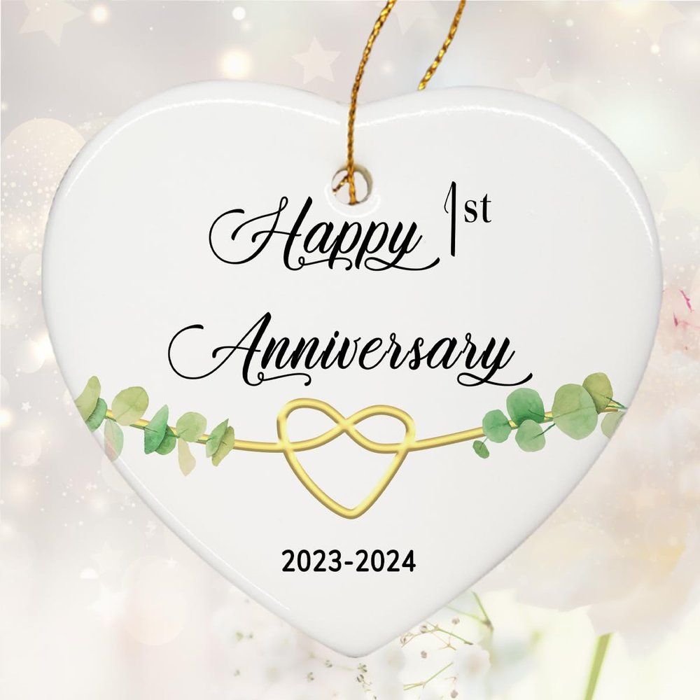 1 Year Anniversary Ornament, 1st Anniversary Decorations for Couple, 1st Wedding Anniversary Ornament Keepsake Sign - Heart Plaque - Christmas Ornament Gifts for Couple Her Him Wife Husband