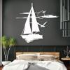 Sailboat Metal Wall Art, Sailboat Wall Decor, Nautical Wall Decor, Seagull Wall Decor, Metal Boat Wall Art, Bird Wall Decor, Nautical Bathroom Decor Wall Art, Ocean Metal Wall Art (White, 24"x22" | 60x55cm) view 1